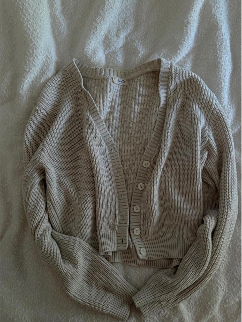 Brandy Melville Women's Cream and Tan Cardigan